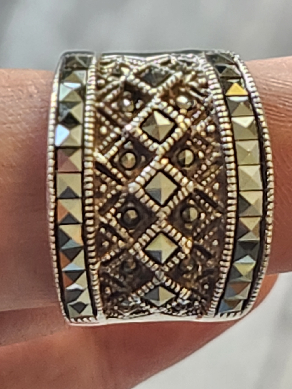 Sterling silver marcasite ring wIntricate Marcasite Wide Band Ring 8.5
